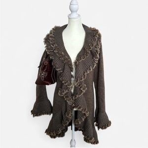 Y2K / early-2000s faux-fur trim cardigan